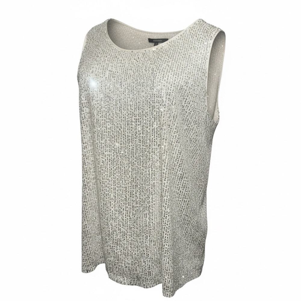 Lauren Conrad Women's Beige Sequin Sleeveless Top Lined Size Medium NWOT
